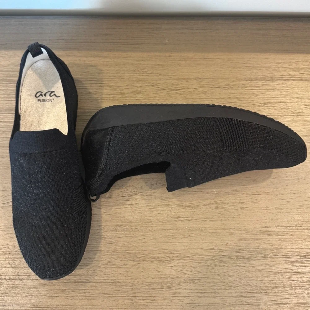 Ara Leena Fusion Women 9.5 UK6 Black Knit Slip On Comfort Sneaker Comfort Casual